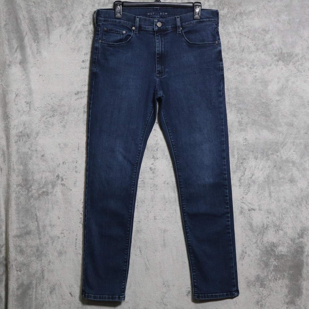 Mott & Bow Jeans Mens 33x32 Blue Skinny Slim Dark Wash Stretch Whiskering